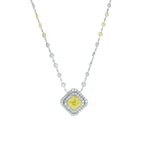 Platinum Double Row Yellow Diamond Square Necklace