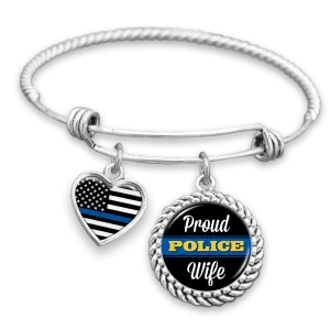 Proud Police Wife Thin Blue Line Charm Bracelet