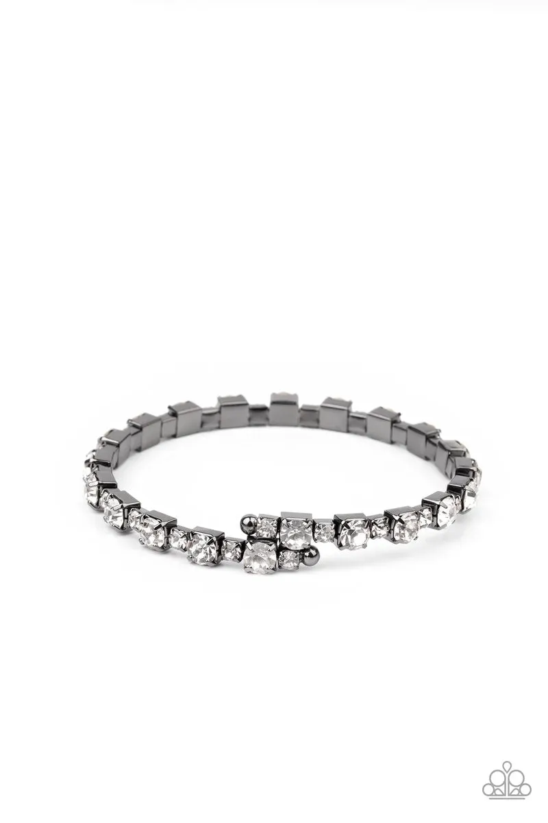 "Photo Op" Black Metal & Round White Rhinestone COIL Flexible bracelet