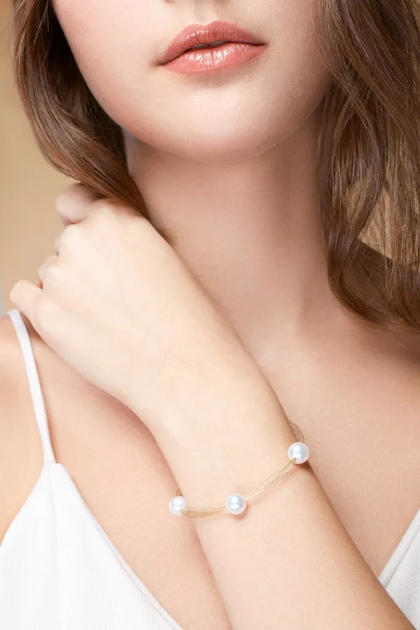 "Silk Road" 18K Spun Gold Bracelet with 8mm Akoya Pearls