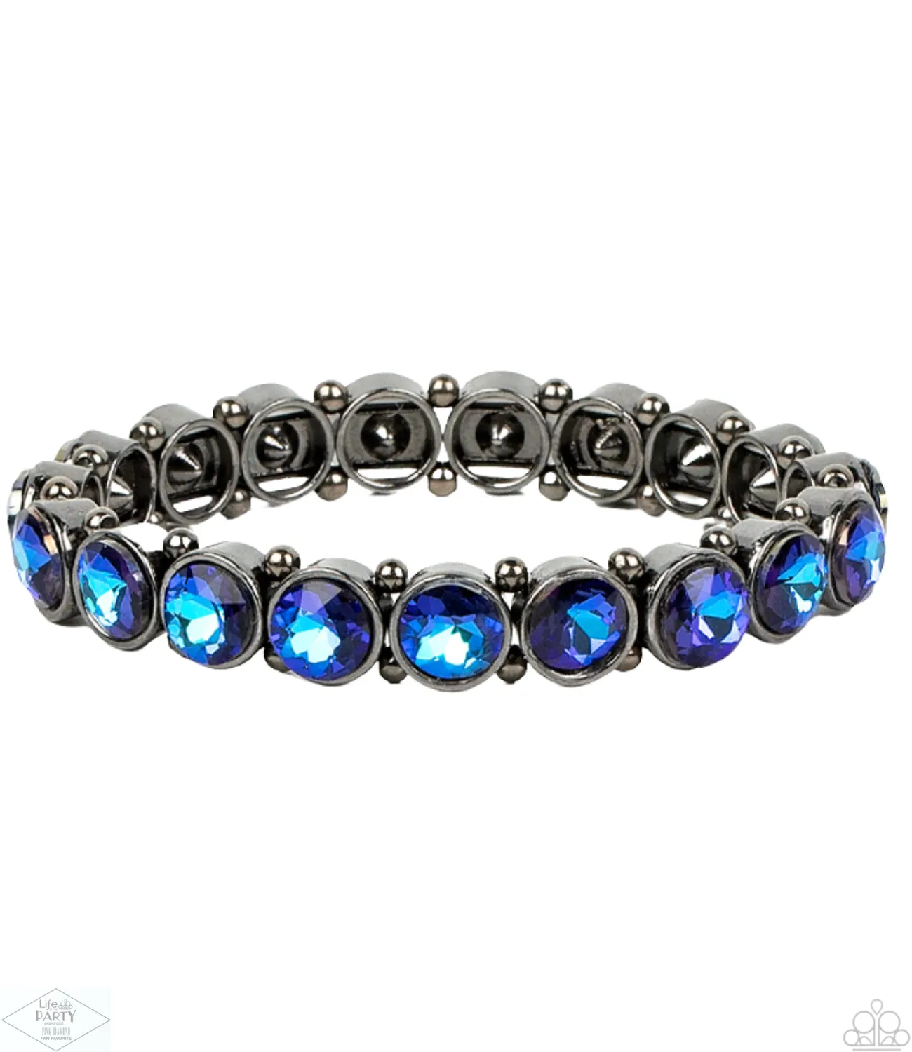 "Sugar Coated Sparkle" Gunmetal Blue Multi Iridescent Rhinestone Stretch Bracelet