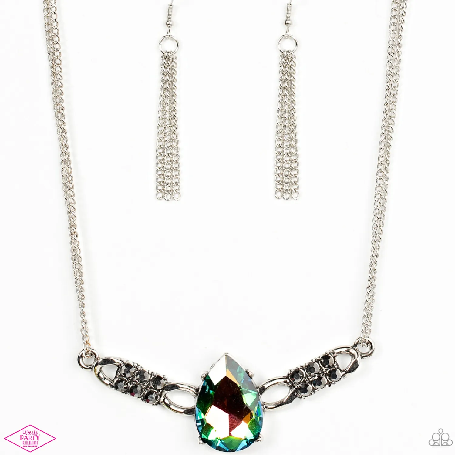 "Way to Make an Entrance" Multi Oil Spill Rhinestone Teardrop Necklace Set