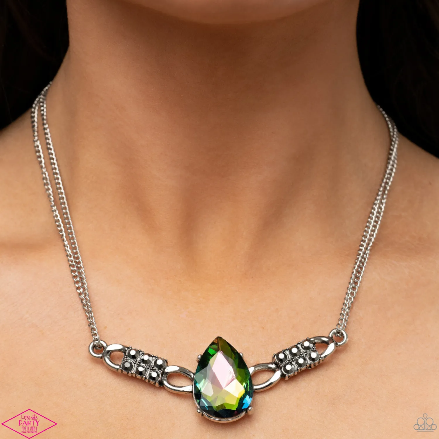 "Way to Make an Entrance" Multi Oil Spill Rhinestone Teardrop Necklace Set