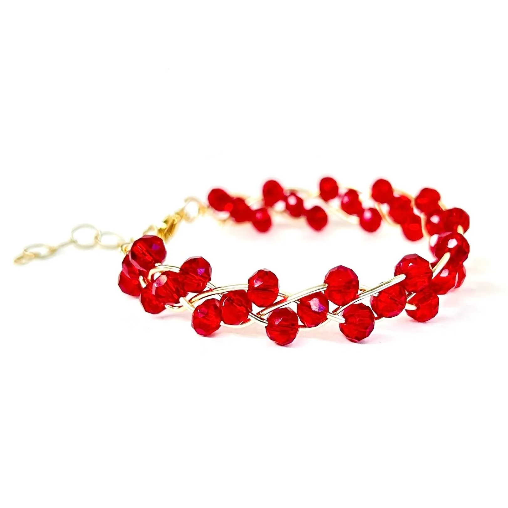 Red Triple Wave Rondelle Crystals Bracelet