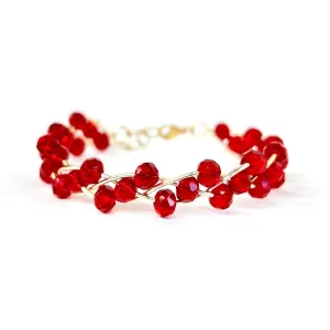 Red Triple Wave Rondelle Crystals Bracelet