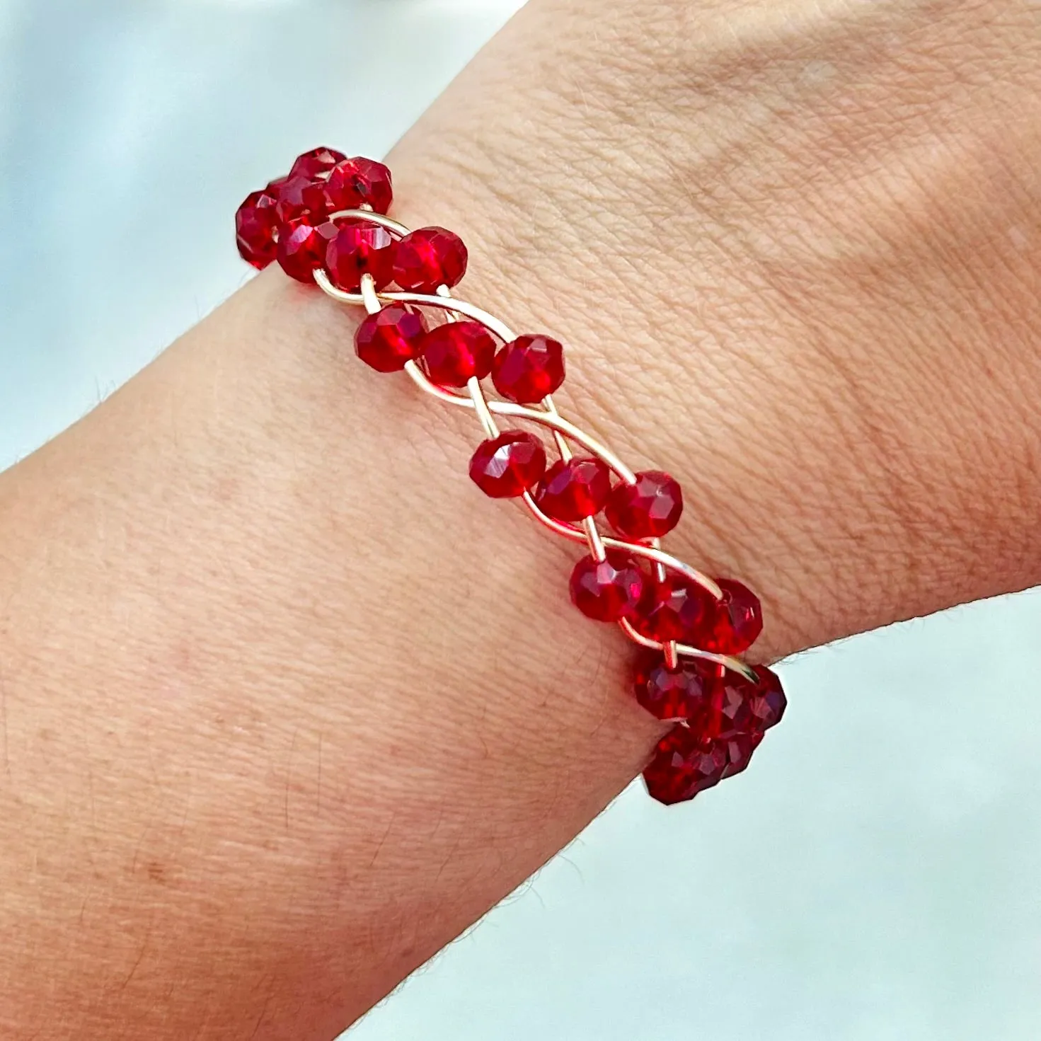 Red Triple Wave Rondelle Crystals Bracelet