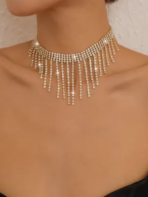 Rhinestone Tassel Necklace - Gold - FD ⚡