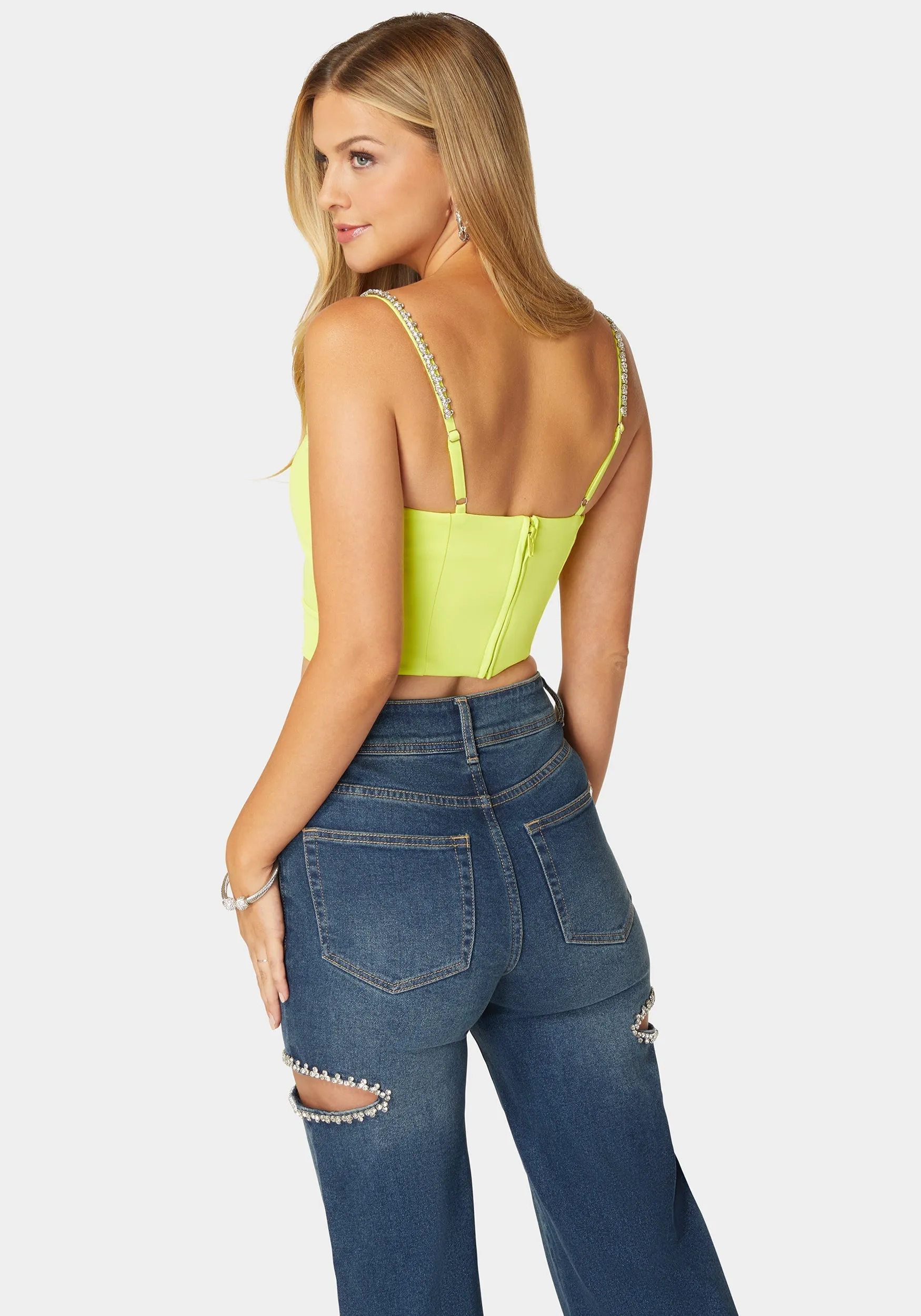 Rhinestone Trim Sleeveless Knit Top