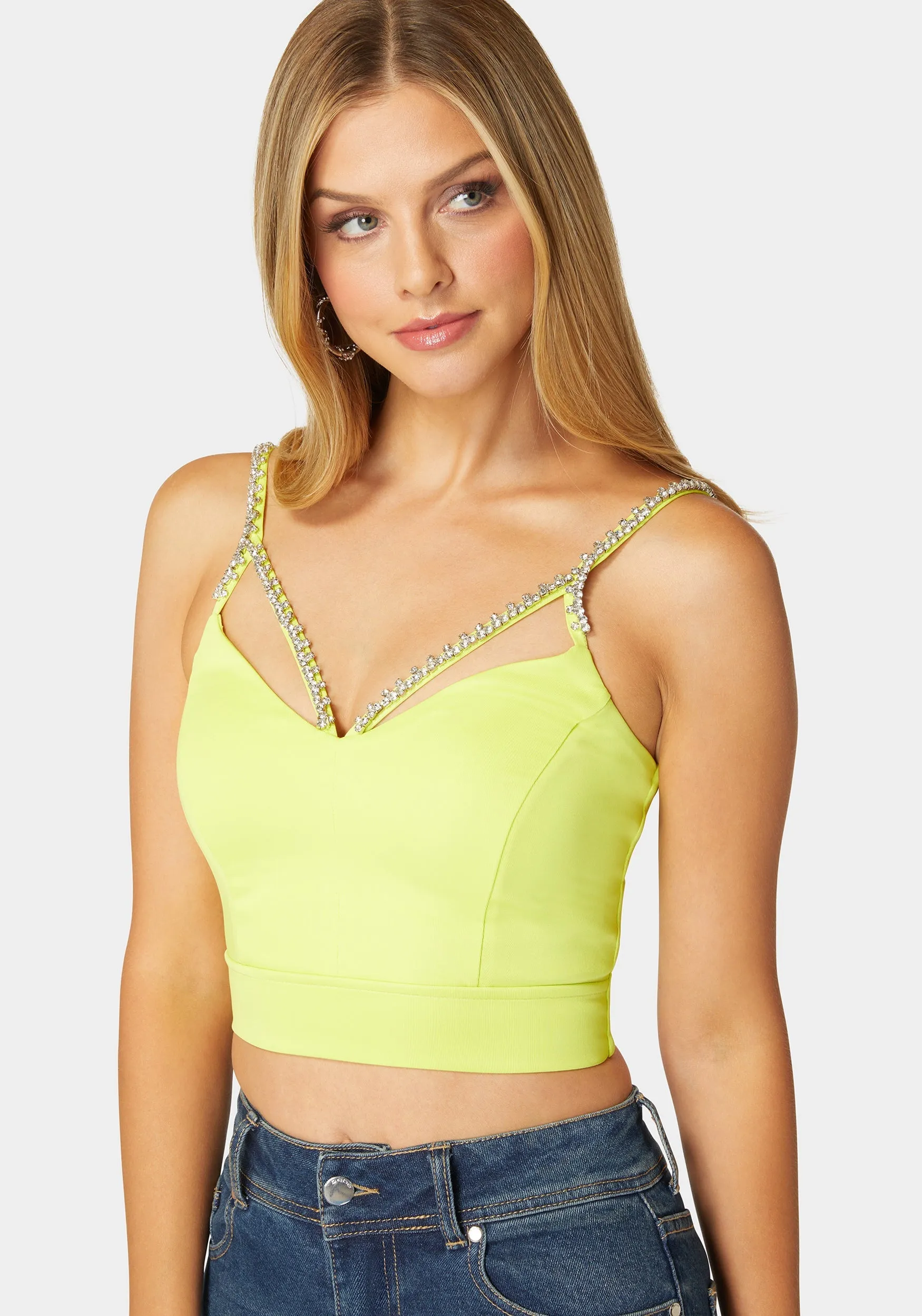Rhinestone Trim Sleeveless Knit Top