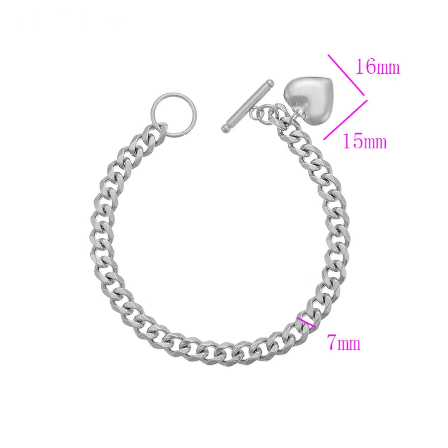 Rhodium Plated Stainless Steel Heart Bracelet