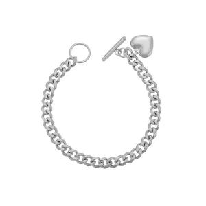 Rhodium Plated Stainless Steel Heart Bracelet