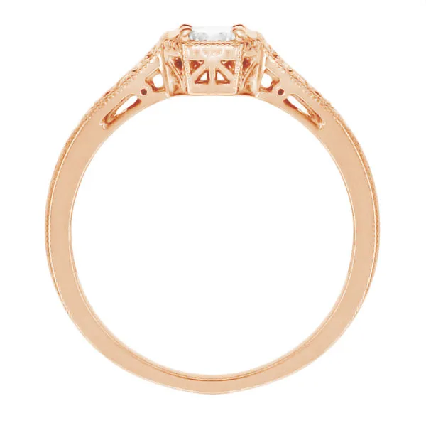 Rose Gold 1930's Vintage Style Art Deco Filigree White Sapphire Engagement Ring