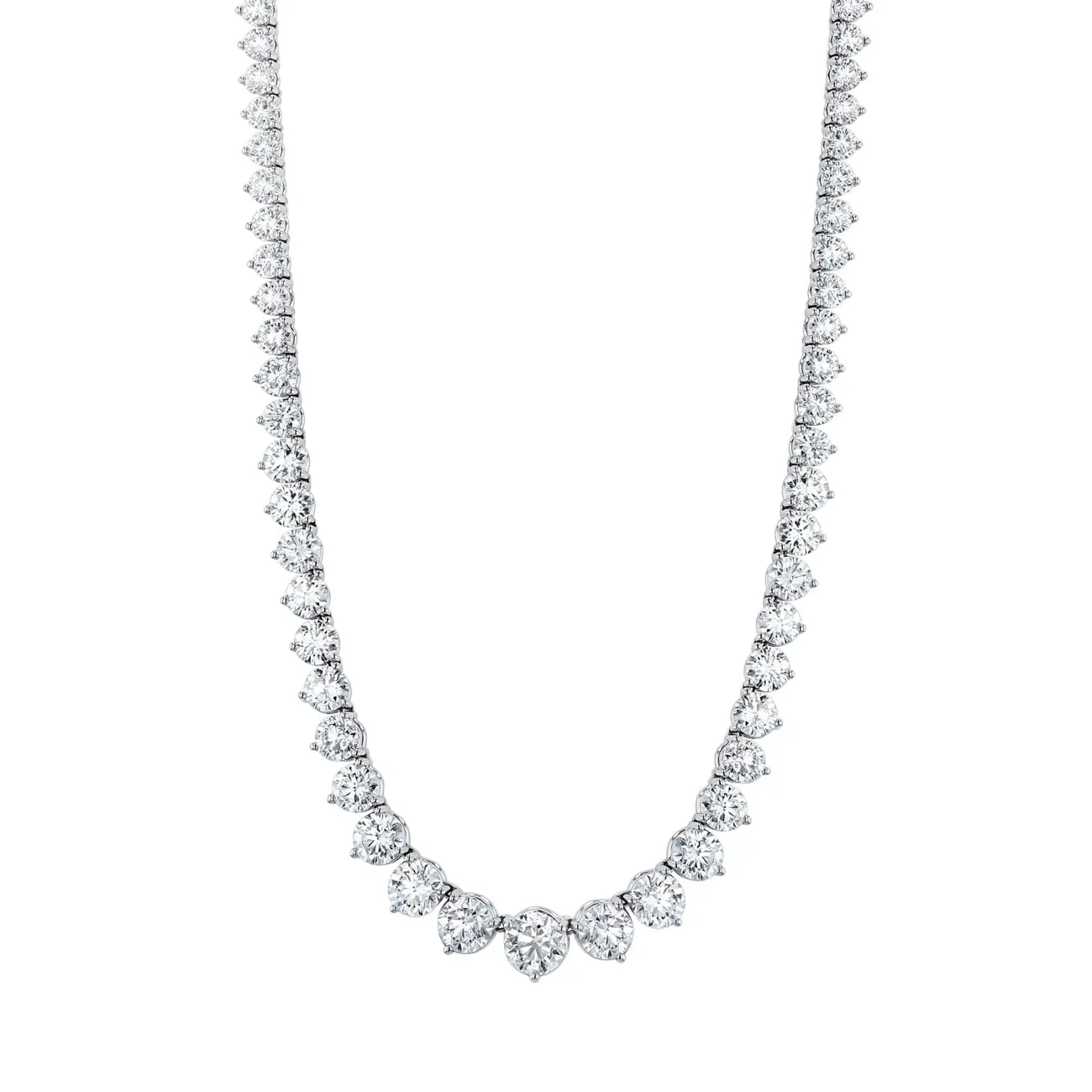 Round Cut 18K White Gold 18.84ctw Graduated Diamond Tennis Necklace (Pre-Order)