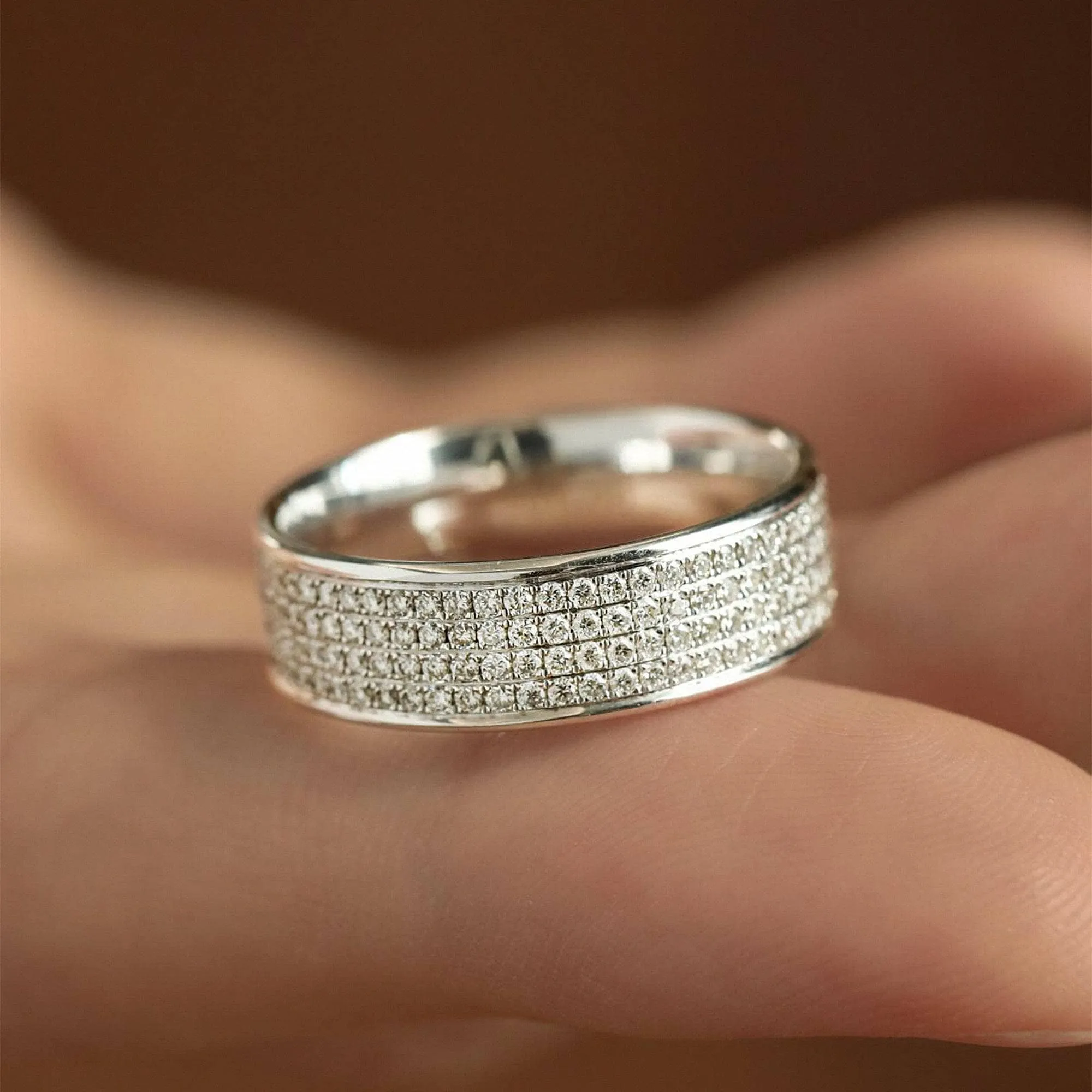 Round Cut Diamond Eternity Mens Wedding Band