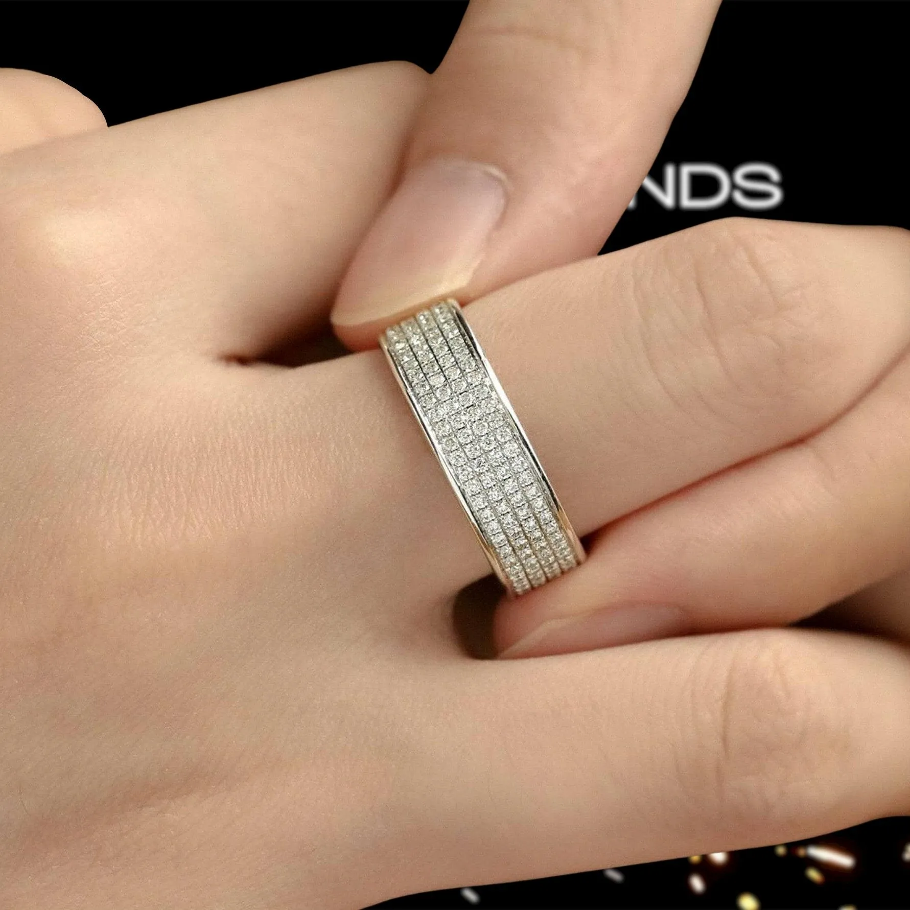 Round Cut Diamond Eternity Mens Wedding Band