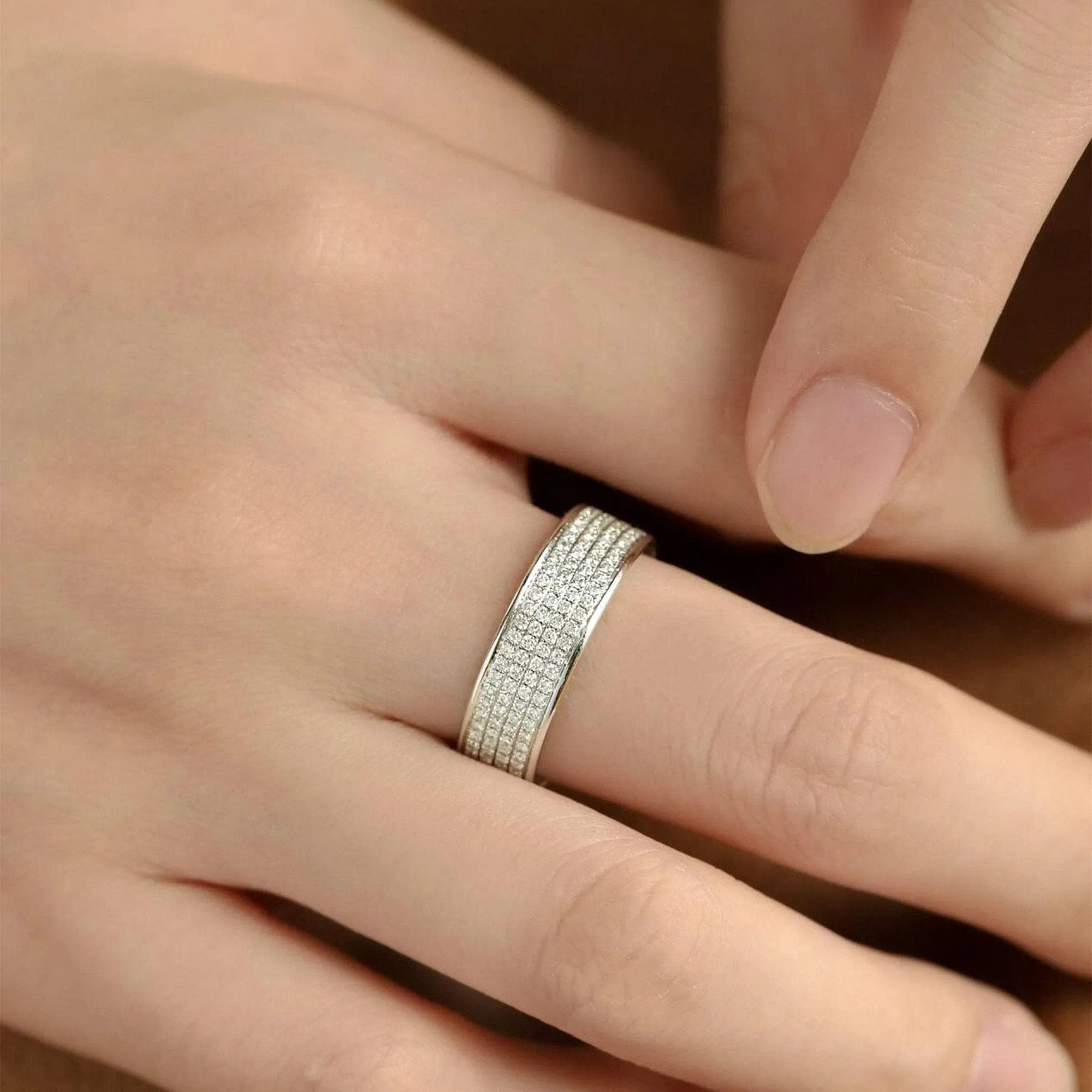 Round Cut Diamond Eternity Mens Wedding Band