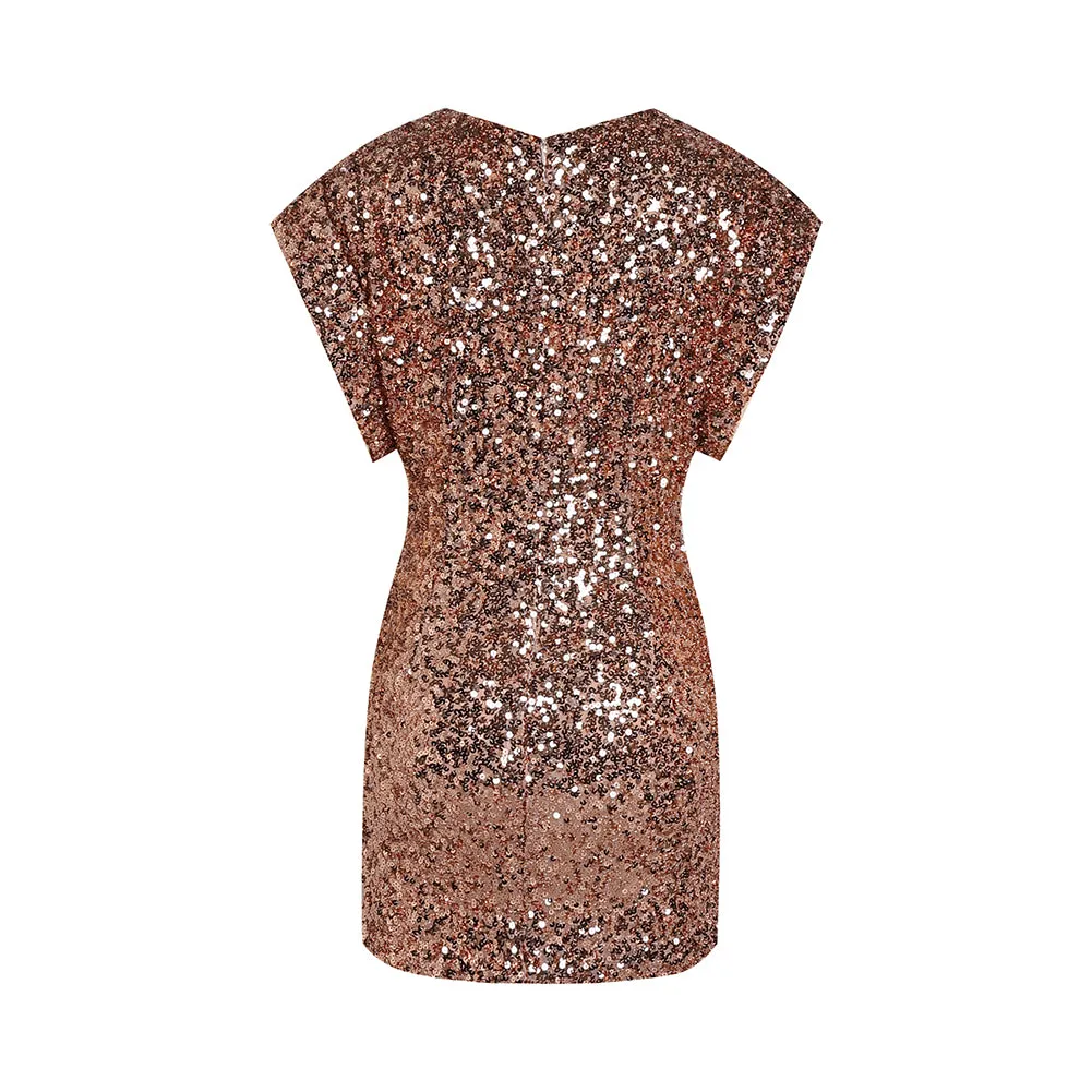 Round Neck Sleeveless Sequins Mini Dress KLYF902