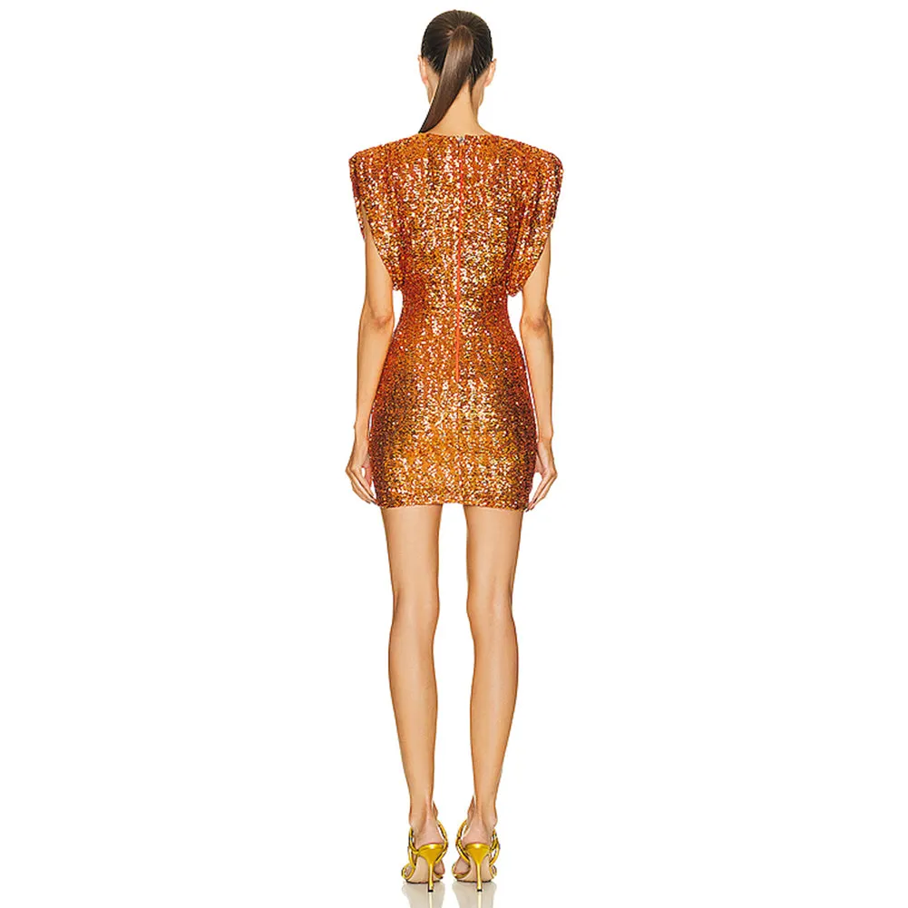 Round Neck Sleeveless Sequins Mini Dress KLYF902