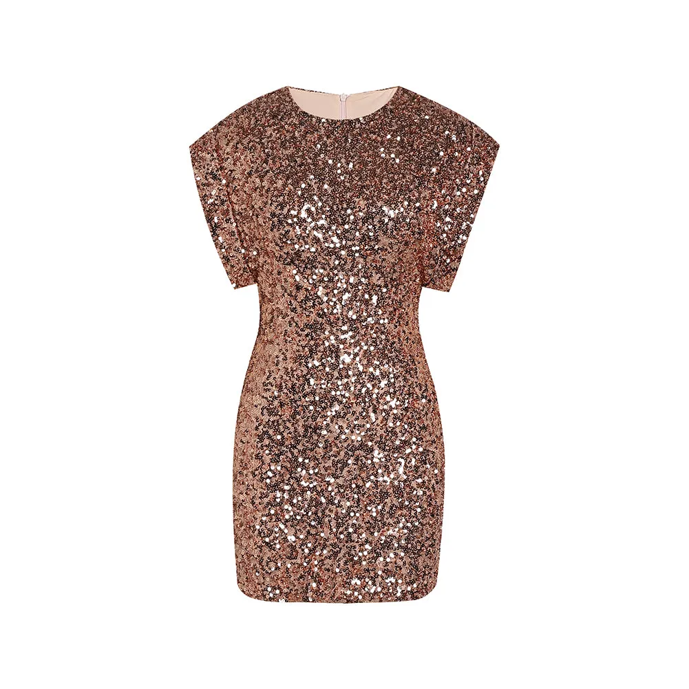 Round Neck Sleeveless Sequins Mini Dress KLYF902