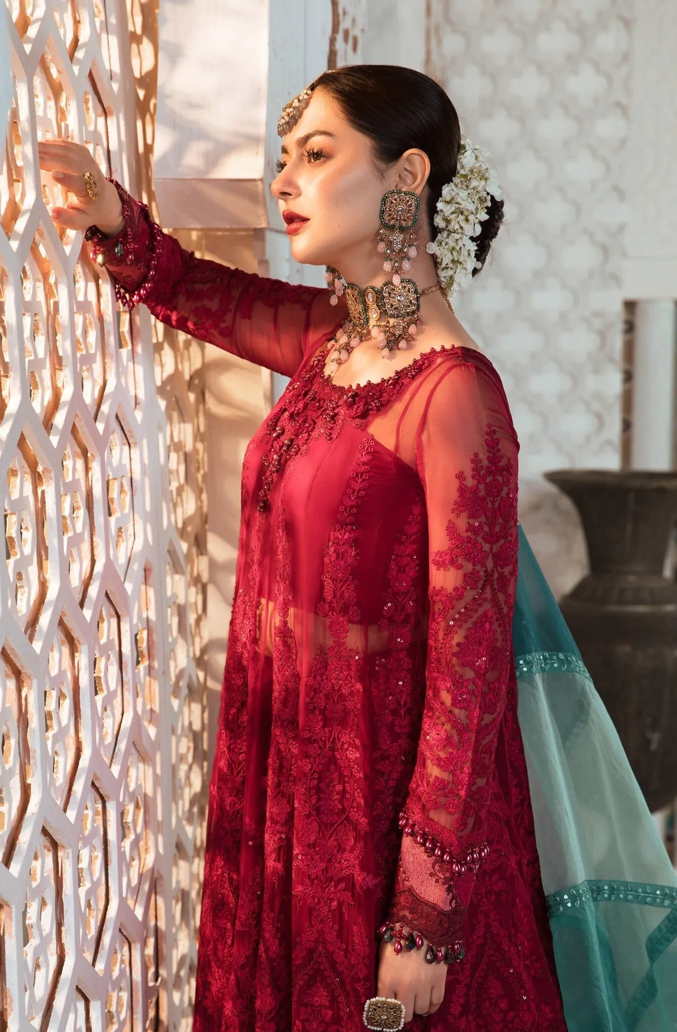 Royal Embroidered Red Frock Lehenga Pakistani Eid Dress