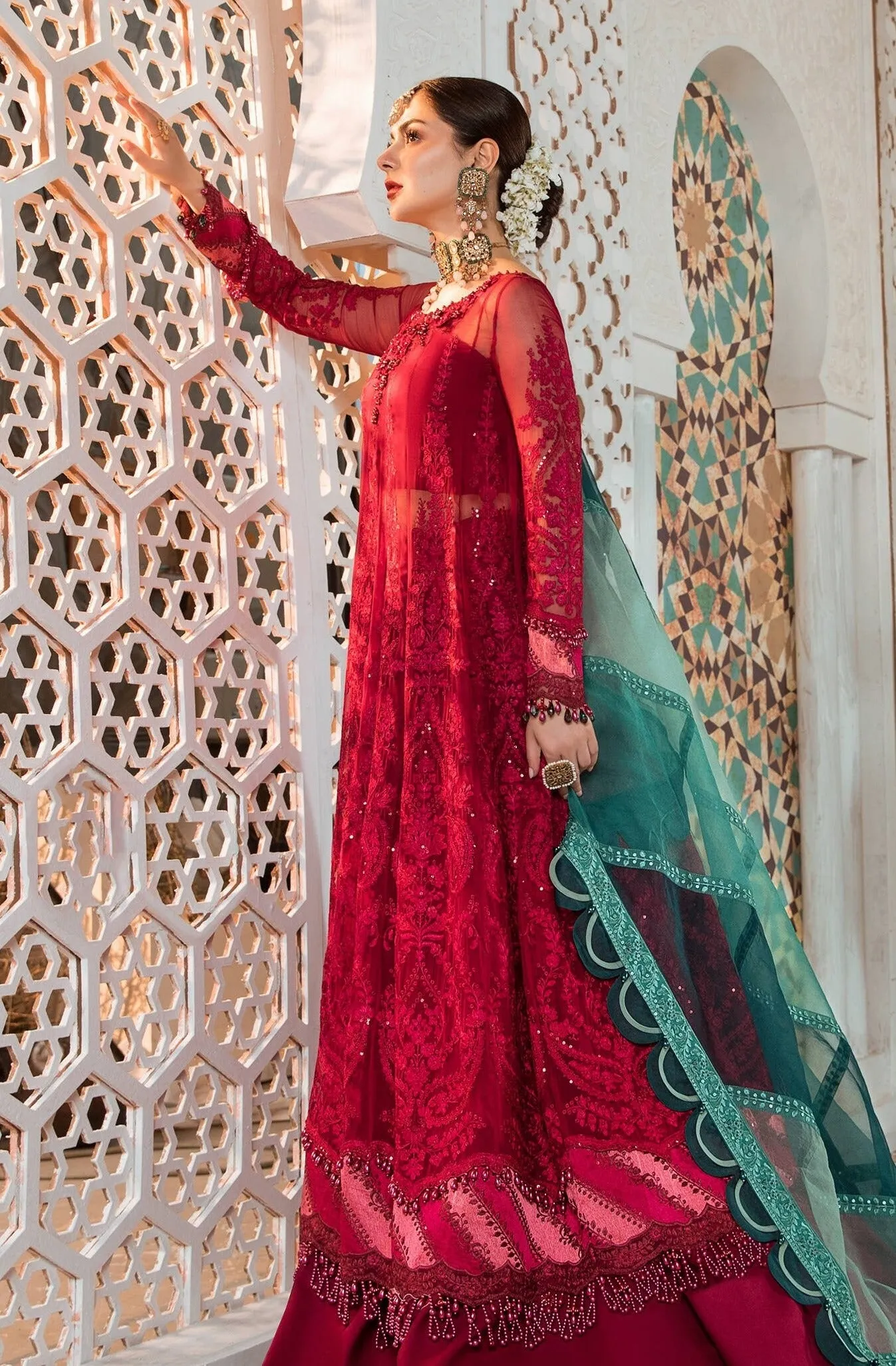 Royal Embroidered Red Frock Lehenga Pakistani Eid Dress