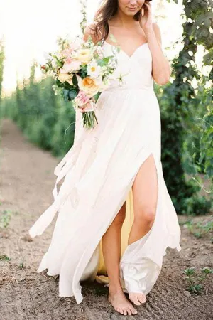 Roycebridal Simple Spaghetti Strap Summer Cheap Wedding Dresses with Slit, MW286