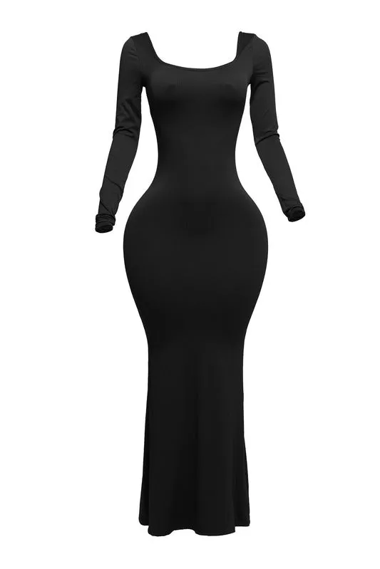 Scoop Neck Long Sleeve Mermaid Maxi Dress
