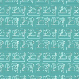 Sew Simple Sewing Machines on Aqua by Andover Fabrics
