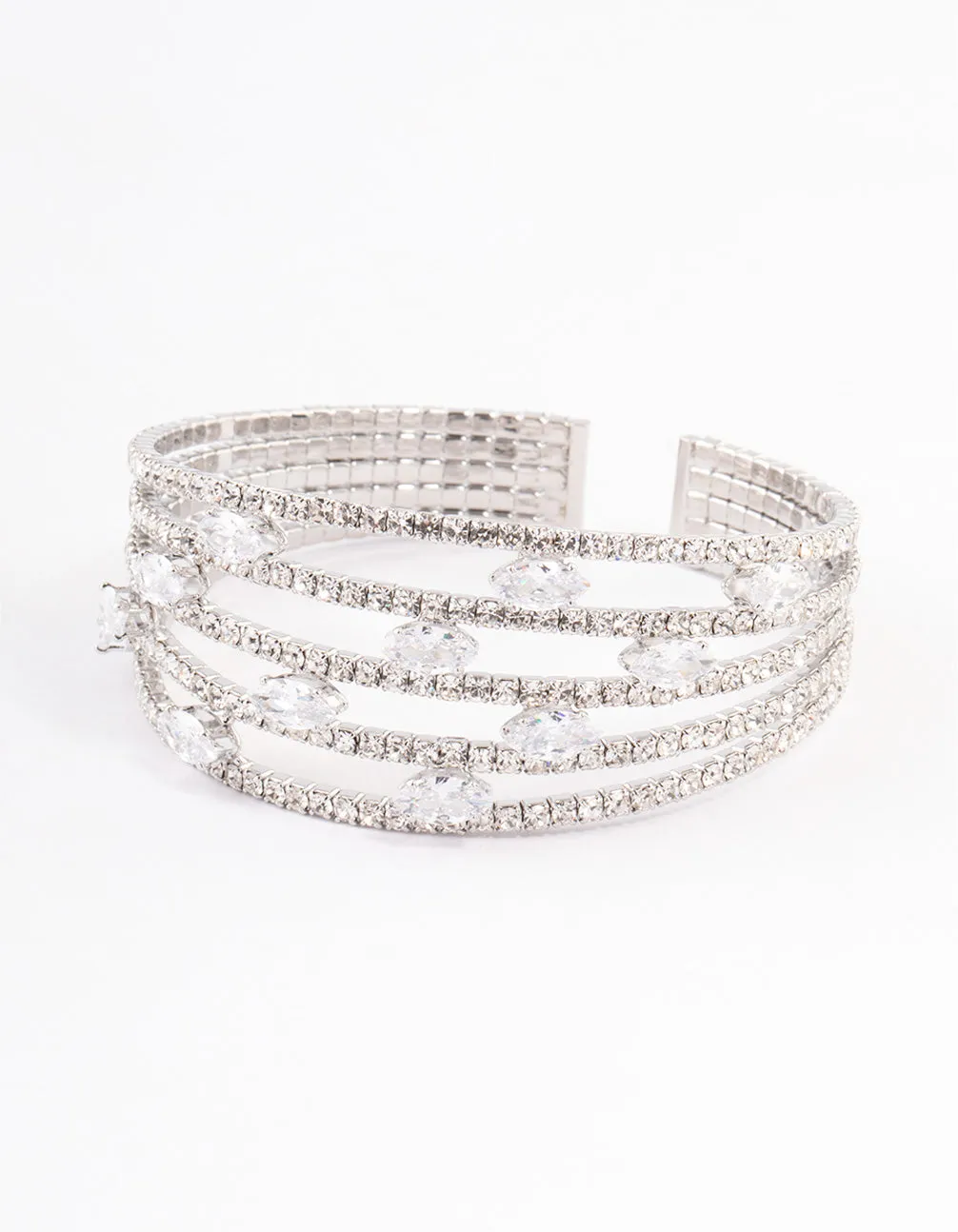 Silver Cubic Zirconia Marquise Cupchain Bangle