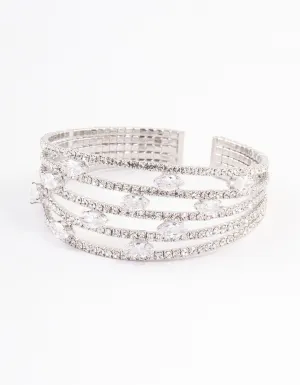 Silver Cubic Zirconia Marquise Cupchain Bangle