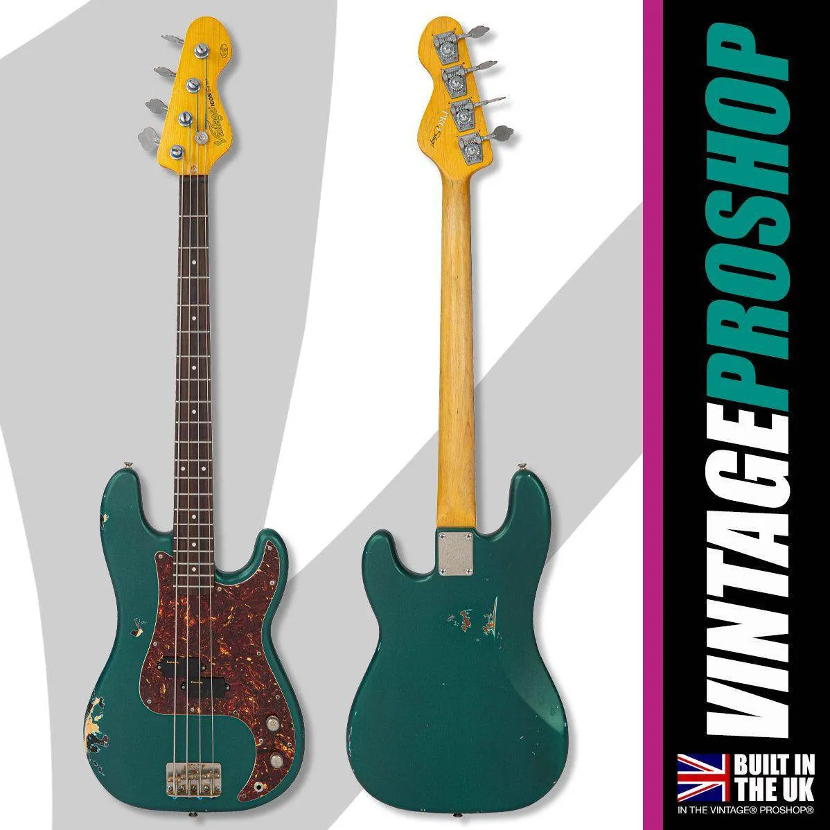SOLD – Vintage V4 ProShop Custom-Build Bass Guitar ~ Distressed Matt British Racing Green