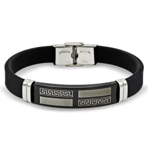 Stainless Steel Black Two Tone Design Rubber Bracelet