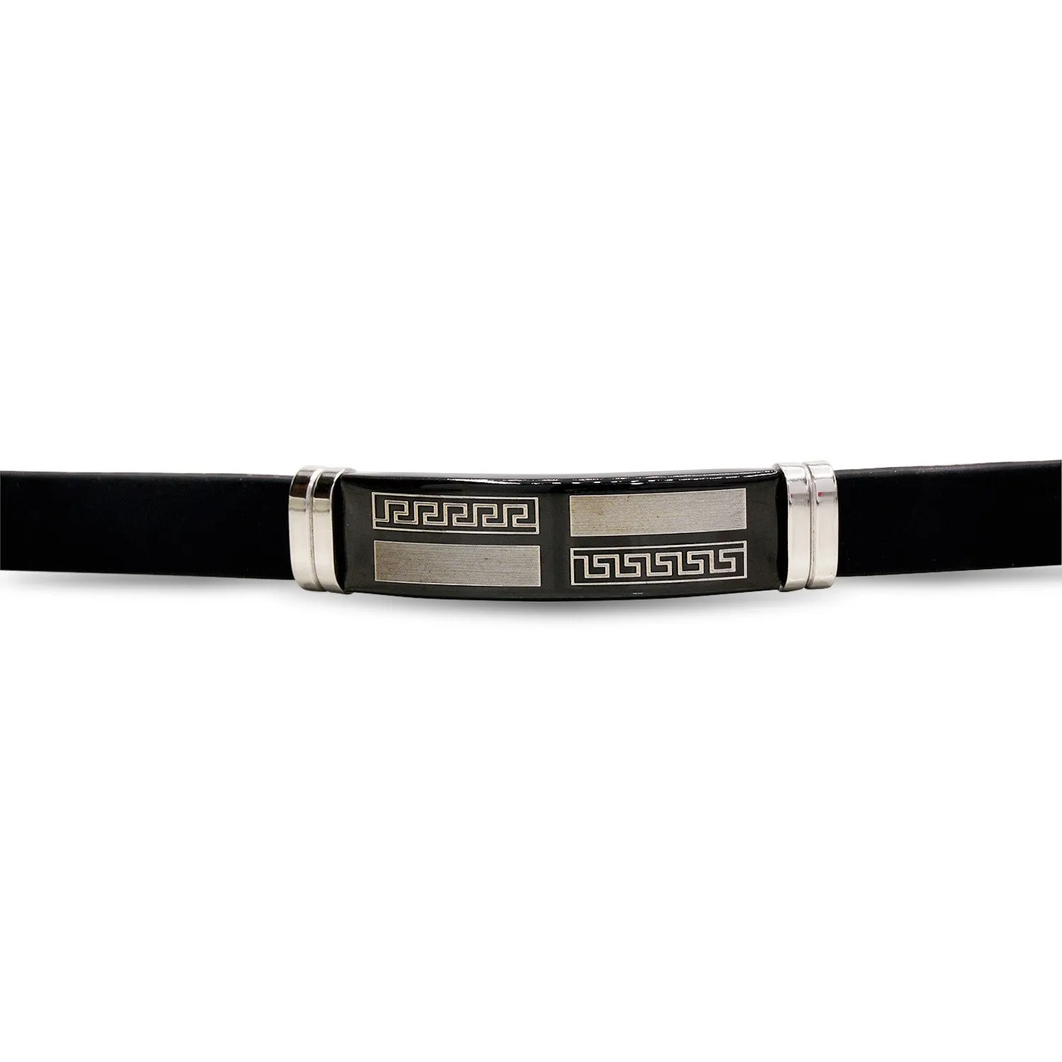 Stainless Steel Black Two Tone Design Rubber Bracelet