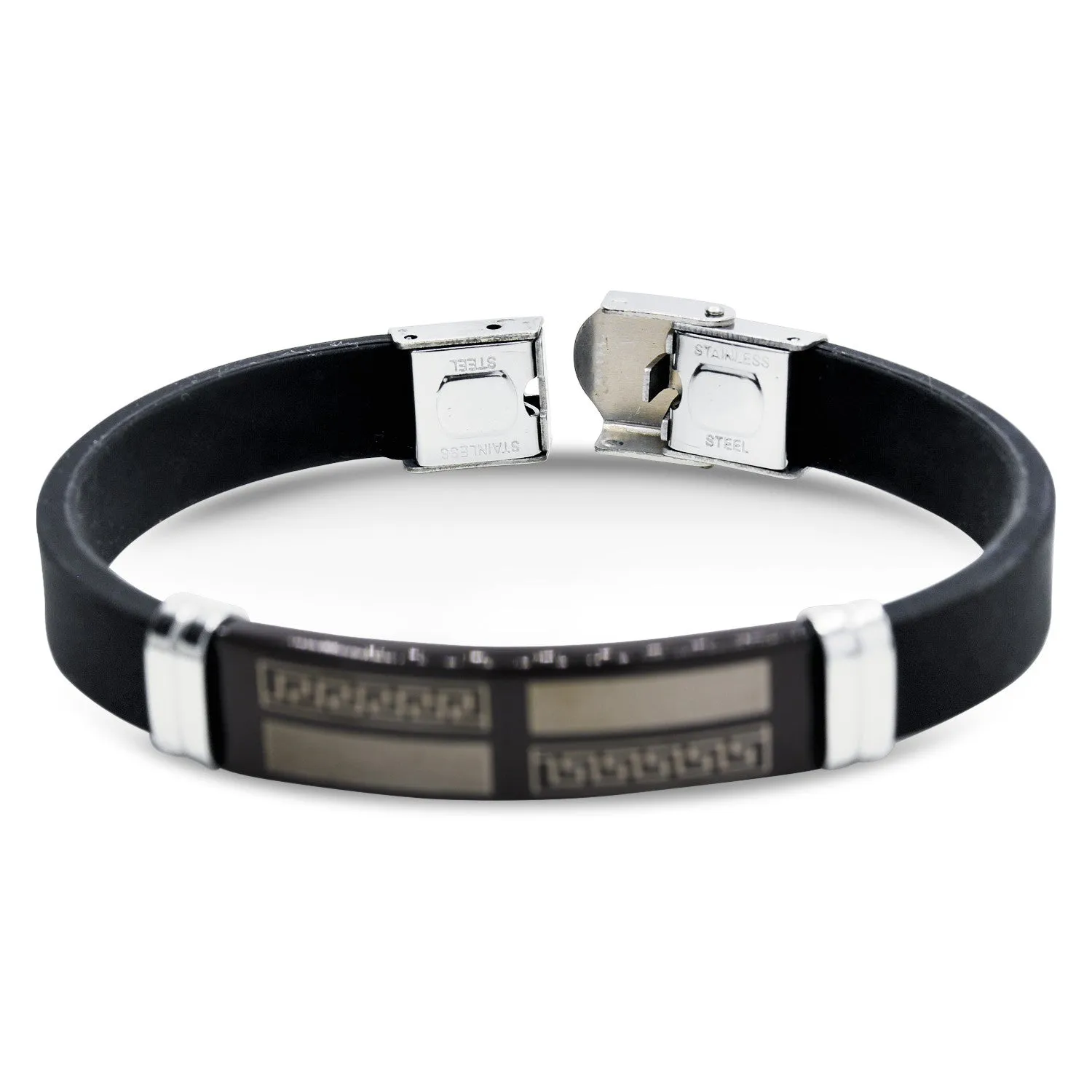 Stainless Steel Black Two Tone Design Rubber Bracelet