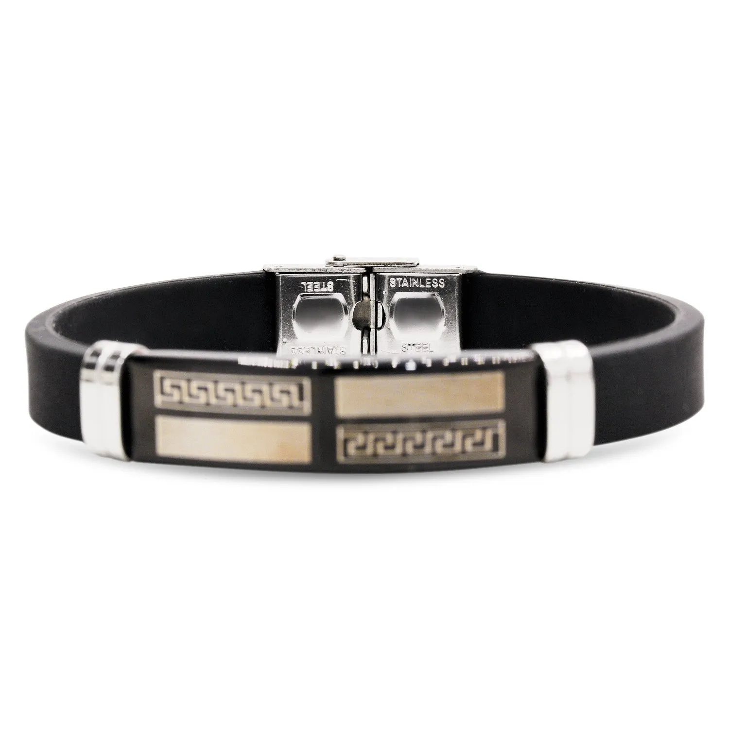 Stainless Steel Black Two Tone Design Rubber Bracelet