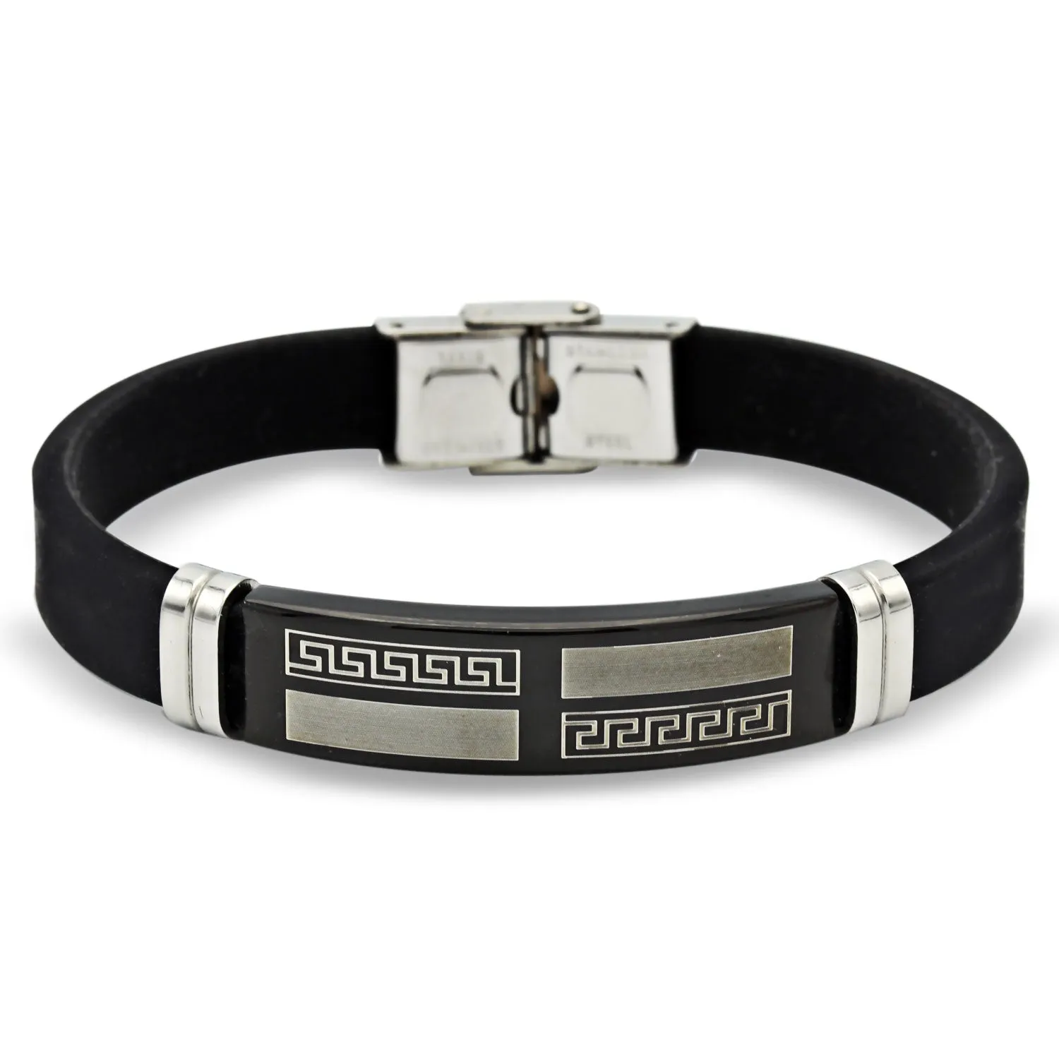 Stainless Steel Black Two Tone Design Rubber Bracelet