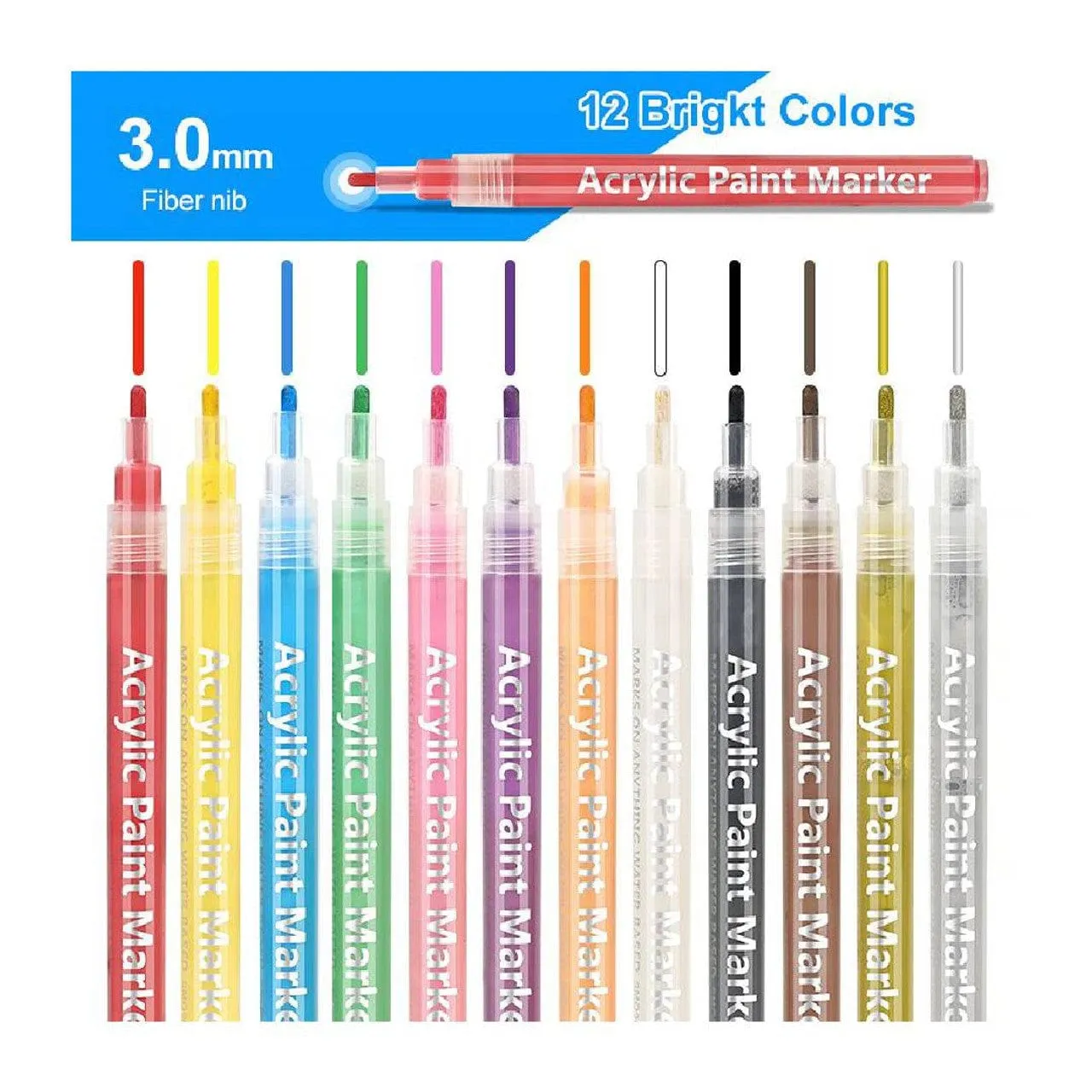 The Art Journey 12 Colour Acrylic Paint Makers Set 3mm Medium Tip ART003