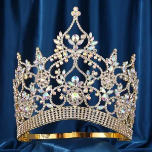 The Imperial Aurora Pageant Crown – Gold Rhinestone Tiara with AB Stones for Beauty Queens (FACTORY)