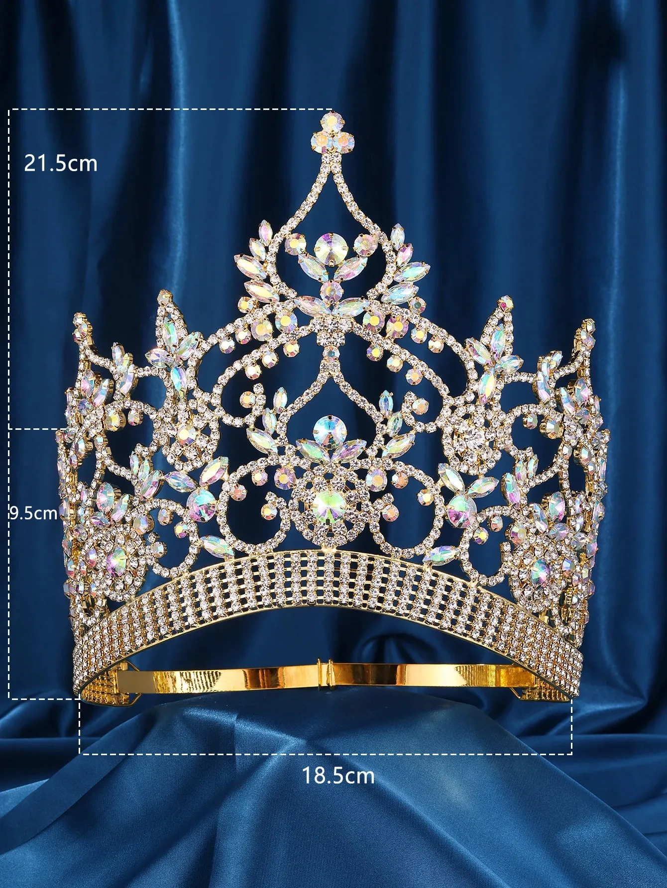 The Imperial Aurora Pageant Crown – Gold Rhinestone Tiara with AB Stones for Beauty Queens (FACTORY)