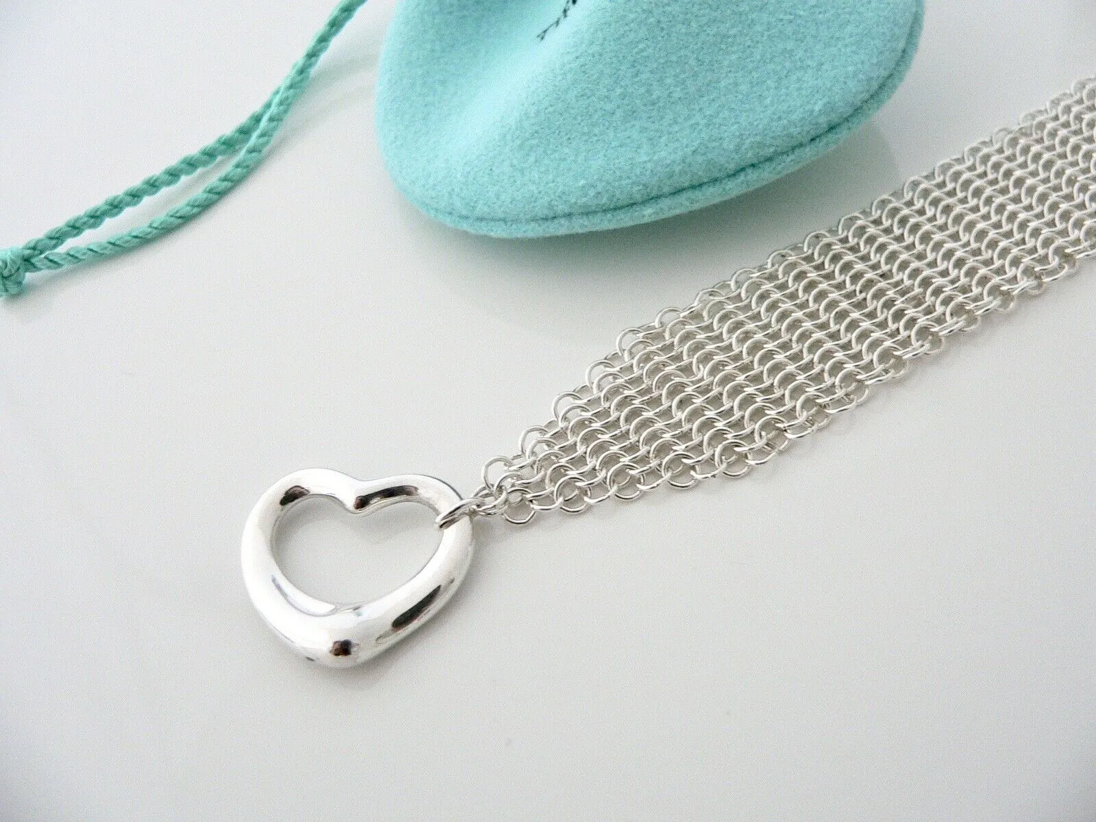 Tiffany & Co Silver Peretti Open Heart Mesh Bracelet Bangle Gift Pouch Love Art