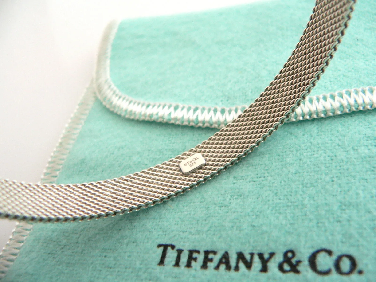 Tiffany & Co Silver Somerset Mesh Weave Bangle Bracelet Gift Pouch Love Art