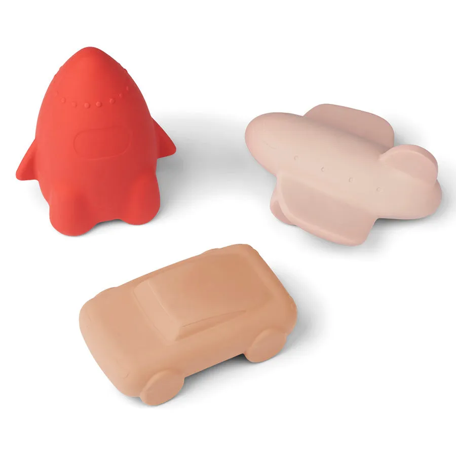 Toy . 3 Pack of Rubber Toys - Vehicles / Rose Multi Mix