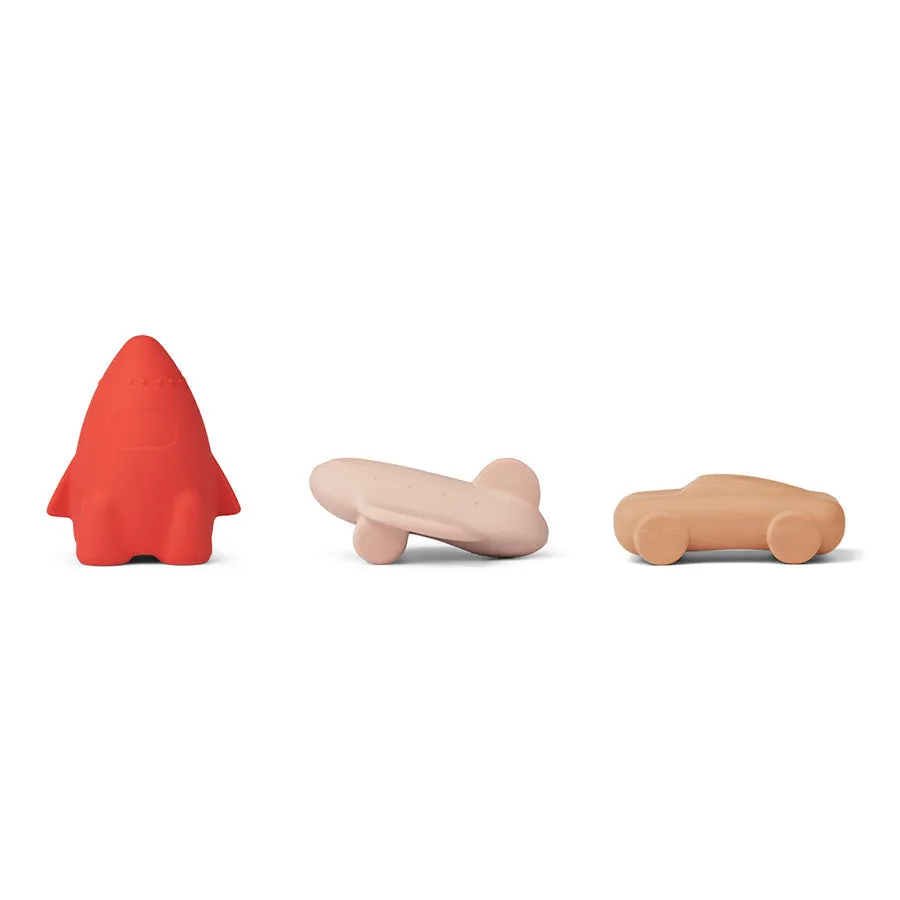 Toy . 3 Pack of Rubber Toys - Vehicles / Rose Multi Mix