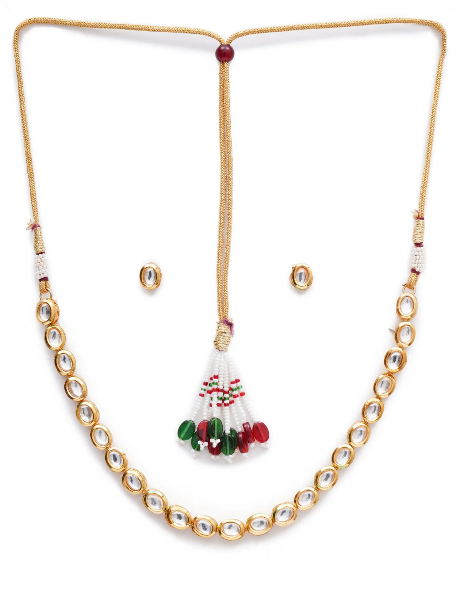 Traditional Gold Plated Oval Shaped Polki Kundan Necklace Set