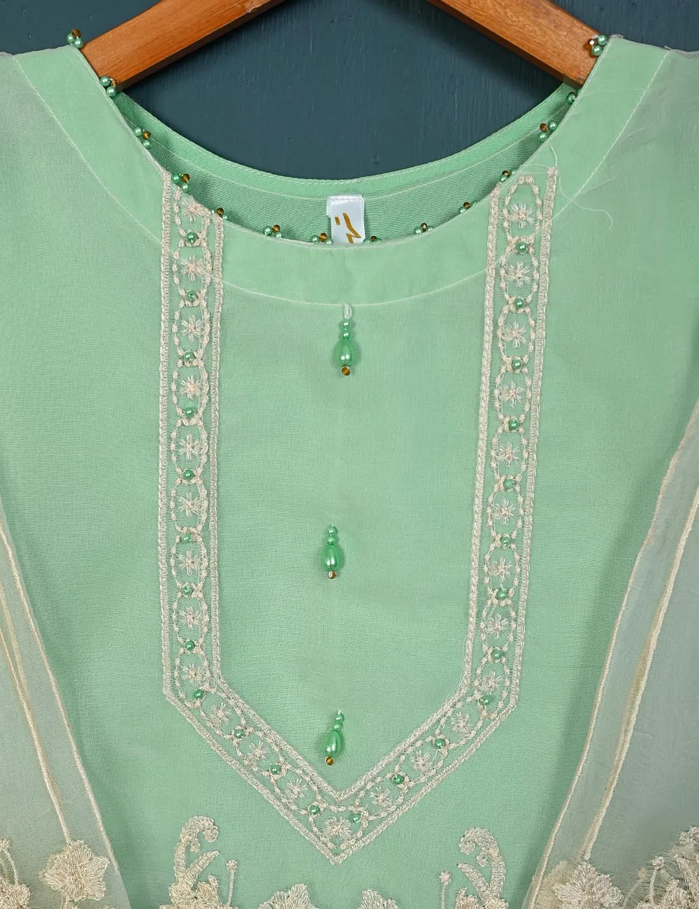 TS-135A-AquaGreen - Exotic Palace - Organza Embroidered Kurti