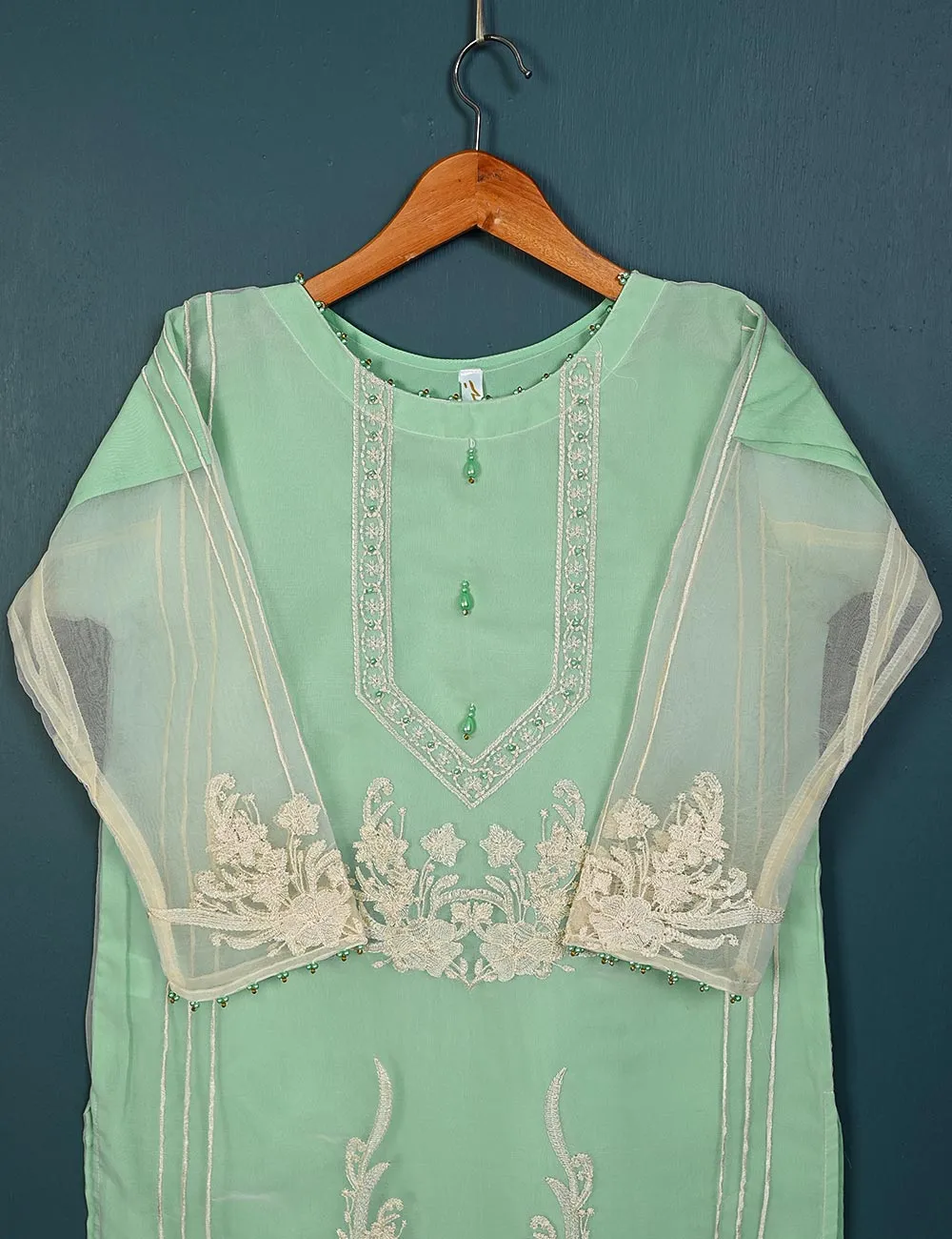 TS-135A-AquaGreen - Exotic Palace - Organza Embroidered Kurti