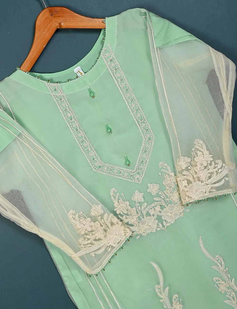 TS-135A-AquaGreen - Exotic Palace - Organza Embroidered Kurti