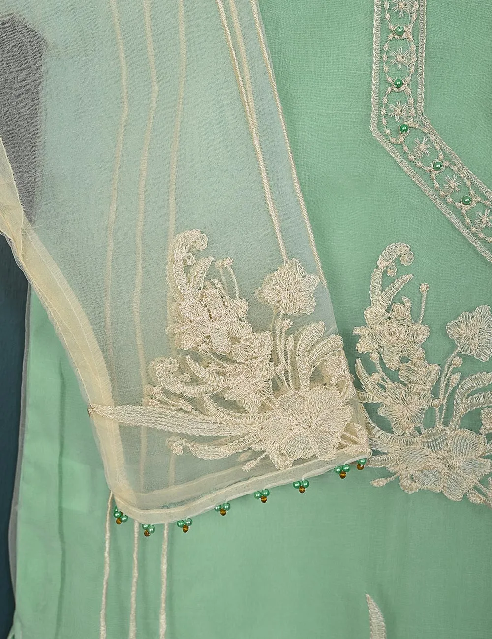 TS-135A-AquaGreen - Exotic Palace - Organza Embroidered Kurti