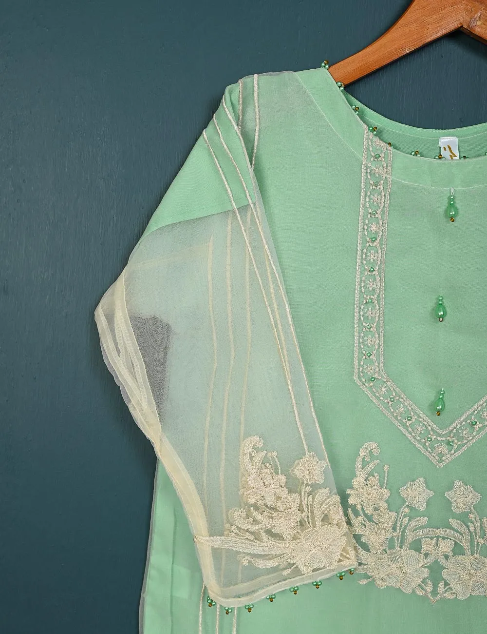 TS-135A-AquaGreen - Exotic Palace - Organza Embroidered Kurti
