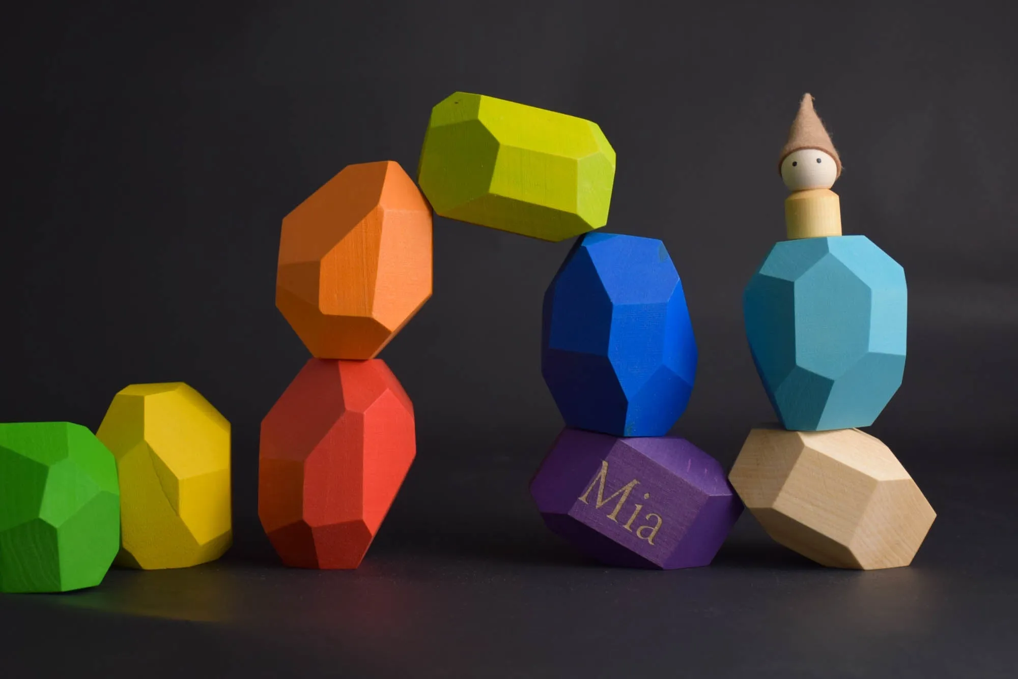 Tumi Ishi Wood Balancing Stones for Baby Rainbow